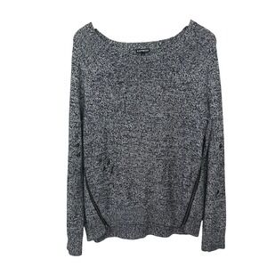 Express Distressed Sweater Womens Medium Black White Side Zipper Detail‎ Grunge